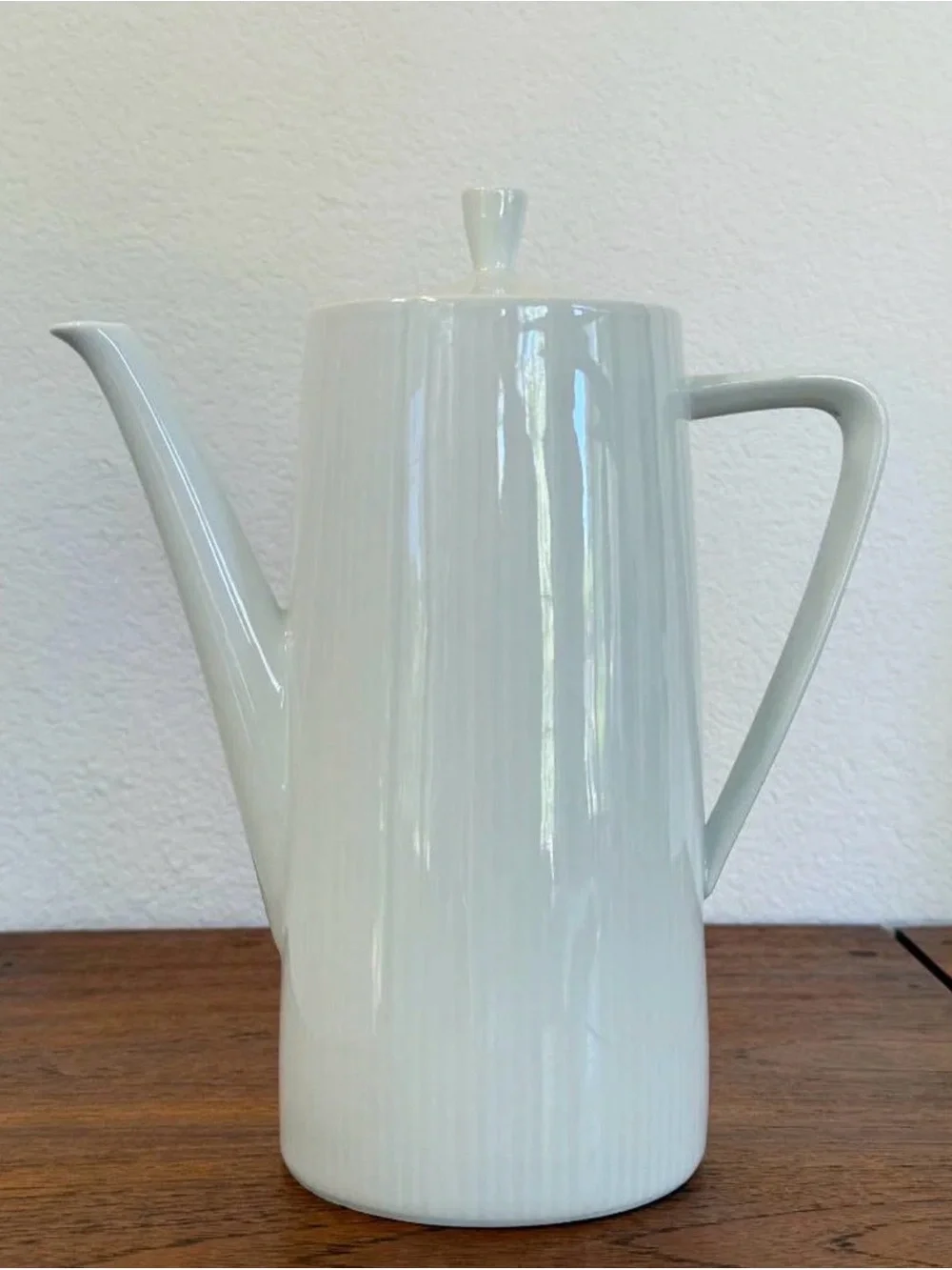 Vintage Seltmann Weiden Monika White Ribbed Coffee Pot MCM 9”
